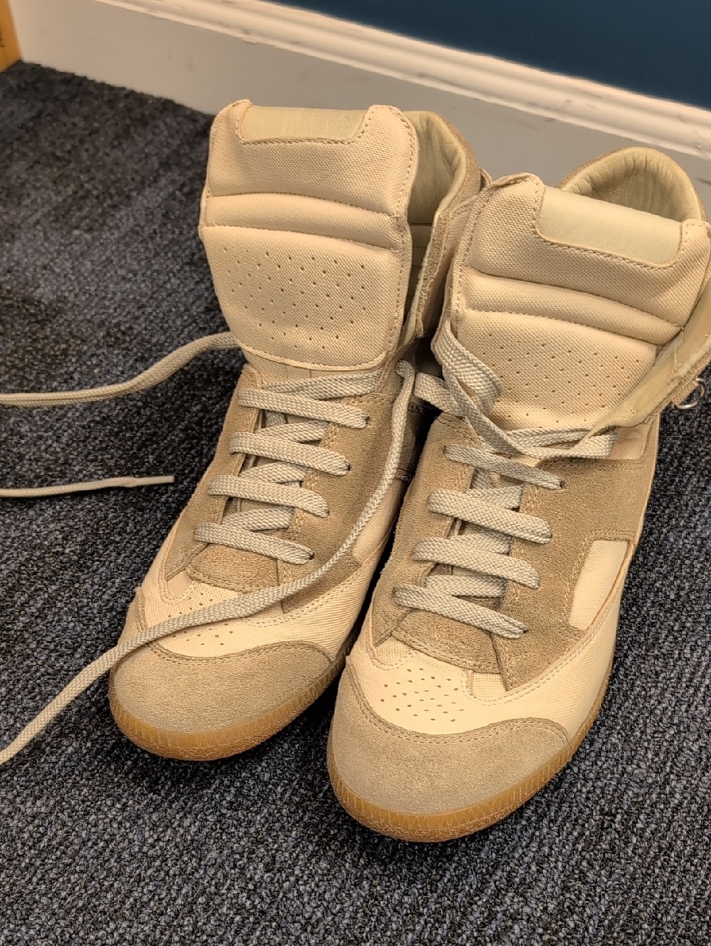 Maison Martin Margiela Cream Leather High-Top Sneakers